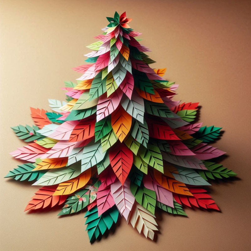 Árvore de Natal de Papel colorido, ou reciclado, dobrado e cortado em forma e folhas.