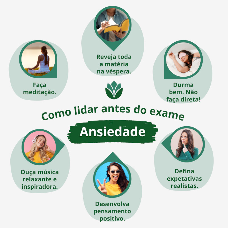 Infográfico sobre como controlar a ansiedade antes dos exames.